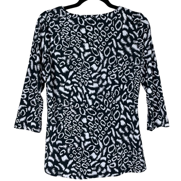 NWT Carrè Noir Quarter-Zip Pull-Over Cheetah Black White Spandex 3/4-Sleeve S/P - Picture 11 of 16
